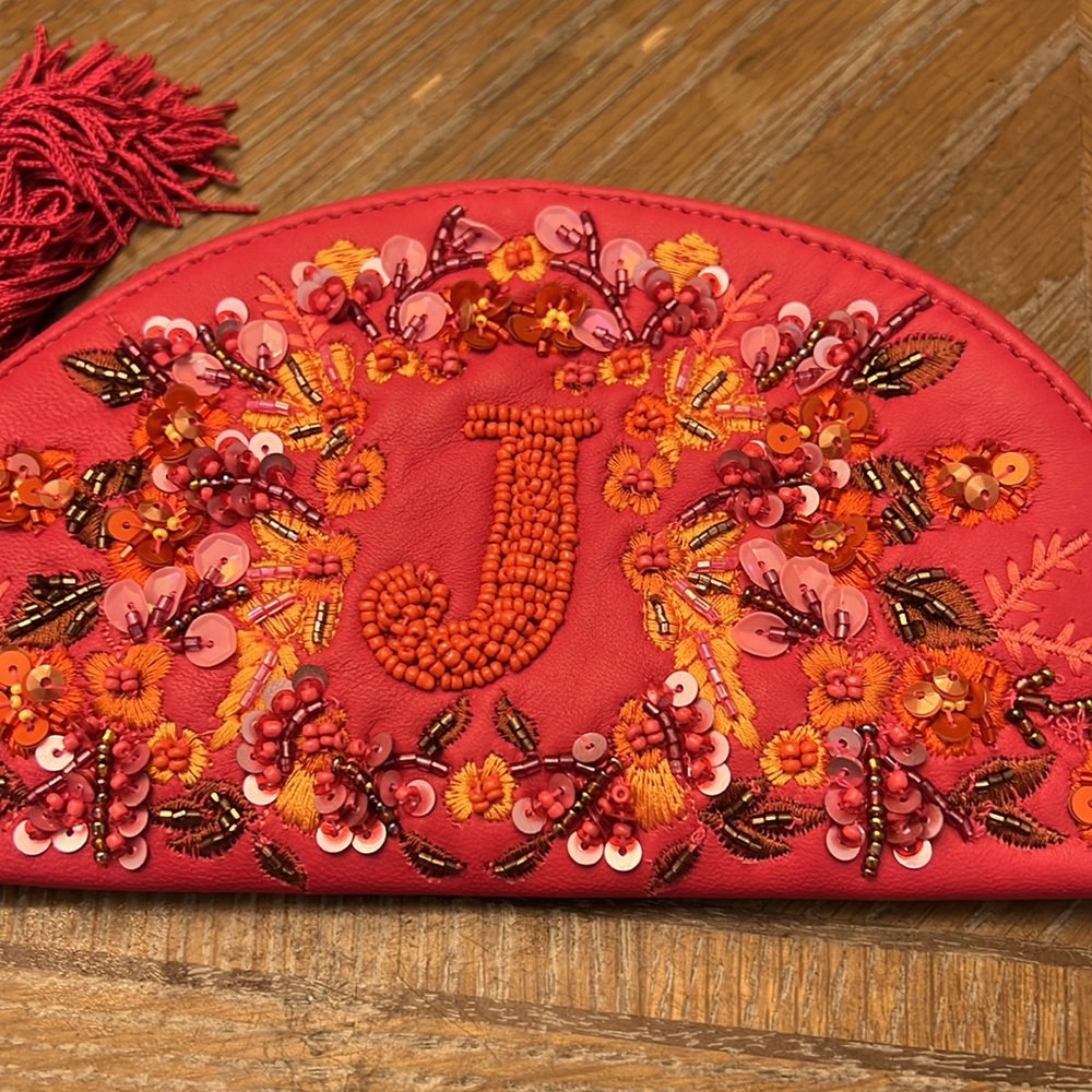 Anthropologie Pink Beaded Floral Tassel Clutch Wallet - Picture 5 of 7